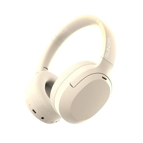 SunoFi Hybrid Active Noise Cancelling Headphones, Wireless Over Ear Bluetooth Headphones with Mic, 40H Playtime, Hi-Res Audio, Deep Bass, Foldable Comfort Fit Ear Cups for Travel, Office, Home (White) - Image 1