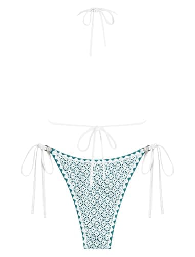 ZAFUL Womens 2 Piece Triangle Bikini Hollow Out Halter Bikini Sets Sexy Bathing Suit High Waisted Side Tie Swimsuits 1-Green S - Thumbnail 3