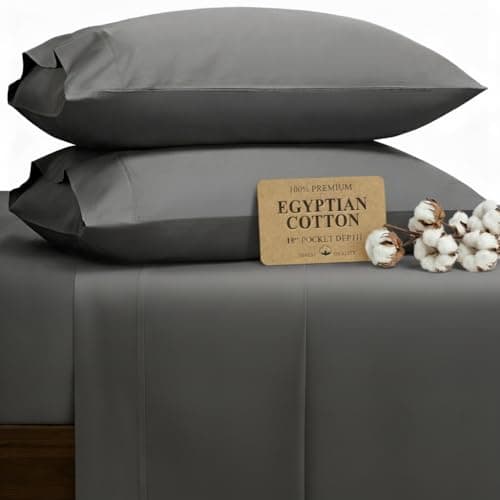 HYPREST 100% Egyptian Cotton Sheets Queen Size - 18 Inch Deep Pocket Queen Sheets, Luxury Soft & Crisp Bed Sheets Set, Oeko-TEX Certified, Durable Cooling Hotel Bedding, Grey