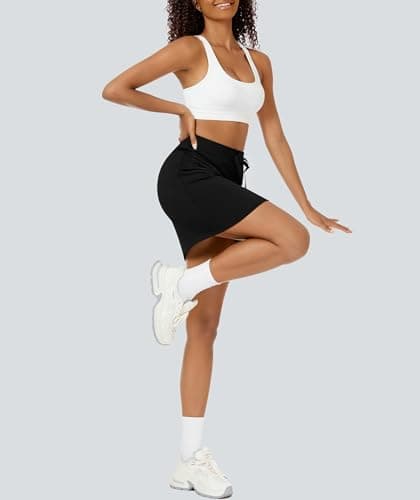 Casly Lamiit Black Skort Womens High Waisted Short Casual Drawstring Tennis Skirts Athletic Sweat Lounge Mini Skirt with Pockets L - Thumbnail 6