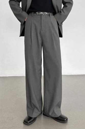 Heyfanee Wide Leg Dress Pants Men Loose Fit Pleated Slacks Baggy Old Money Grey 32 - Thumbnail 3