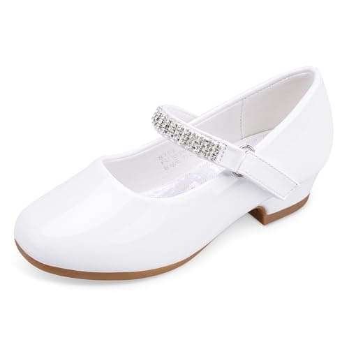 Stelle Girls Dress Shoes Toddler White Flower Girl Low Heels Mary Jane Flat for School Uniform Wedding(Little/Big Kid)(Classic Patent-White(Chain),3 Big Kid) - Image 1