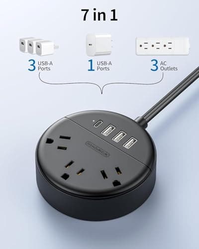 Extension Cord 25 ft, NTONPOWER Flat Plug Power Strip with USB, 3 Outlet 2 USB Desktop Charging Station, Wall Mount Power Strip for Home Office, Black - Thumbnail 6