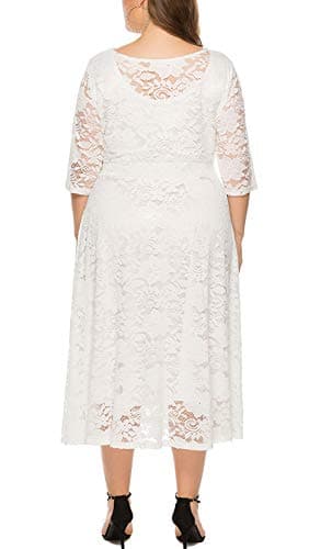 Eternatastic Womens Scooped Neckline Floral lace Top Plus Size Cocktail Party Midi Dress 4XL White - Thumbnail 4