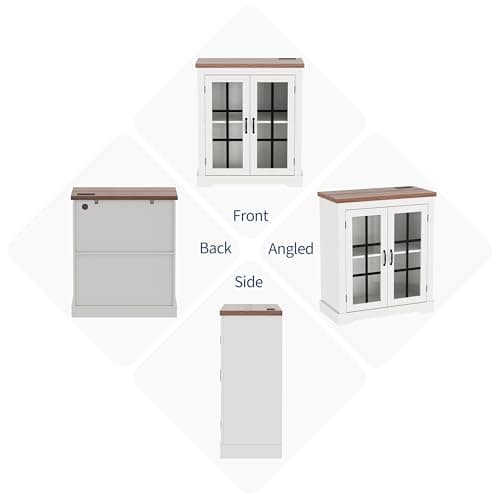 Buffet Cabinet with Storage, Sideboard Buffet with Glass Doors, Built-in Power Outlet, Elegant Walnut Top Plate, for Kitchen, Coffee Bar, Pantry, Living Room - Thumbnail 3