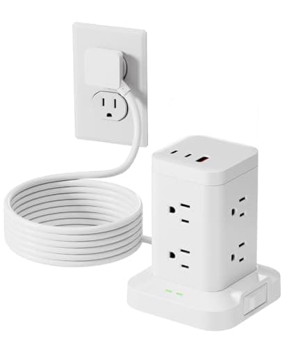 Power Strip Tower with Surge Protector 1800J, Fast Charging Tower PD20W USB-C Ports with 8 AC Outlets, 6ft Extension Cord for Home Office Dorm Room, White - Image 1