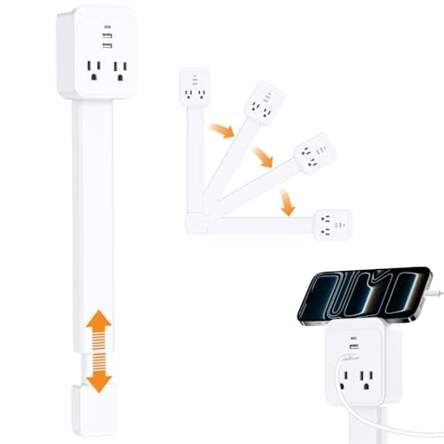 Electrical Outlet Extender Stick 180° Rotates Wall Plug Outlet Extender Stick with USB-A & USB-C, 2 AC Outlets, for Hard-to-Reach Outlets Behind Sofa Bed Desk Nightstands - Image 1