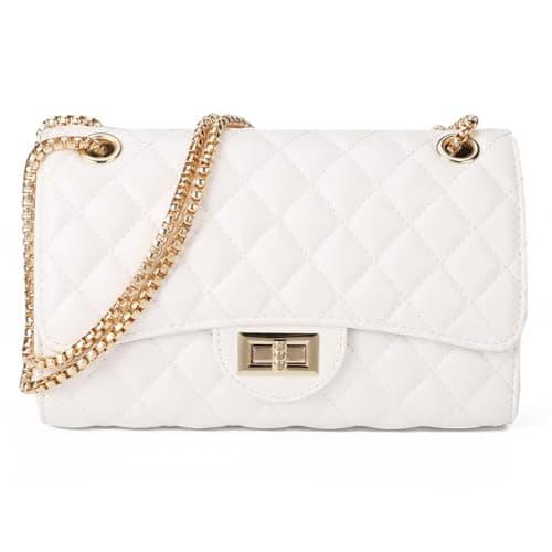 Gladdon Quilted Crossbody Purse for Women Trendy Ladies Shoulder Bag with Chain Designer Purses White IV - Image 1