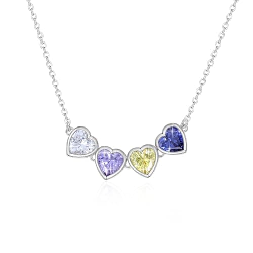 Personalized Birthstone Necklace for Women, 5A Cubic Zirconia Pandent Necklace for Wife Custom Birthstone Jewelry for Mother Daughter Jewelry for Christmas Birthday Mother Day Gift (4 Birthstones) - Image 1