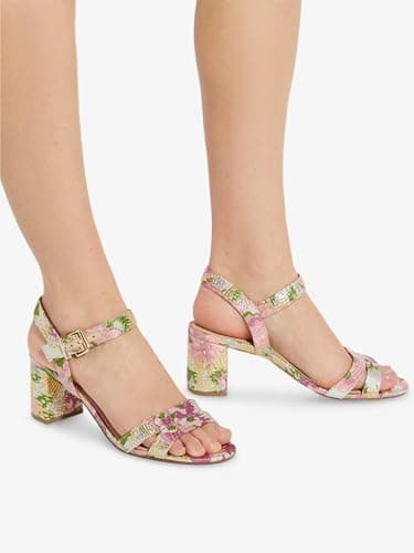 RUSAUISE Pink Floral Heels for Women Round Open Toe Chunky Block Heel Ankle Strap Heeled Sandals Summer Dressy Party Shoes Heels Size 7 - Thumbnail 2