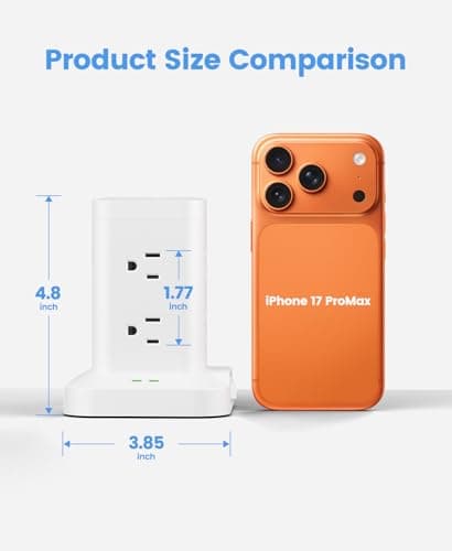 Power Strip Tower with Surge Protector 1800J, Fast Charging Tower PD20W USB-C Ports with 8 AC Outlets, 6ft Extension Cord for Home Office Dorm Room, White - Thumbnail 2