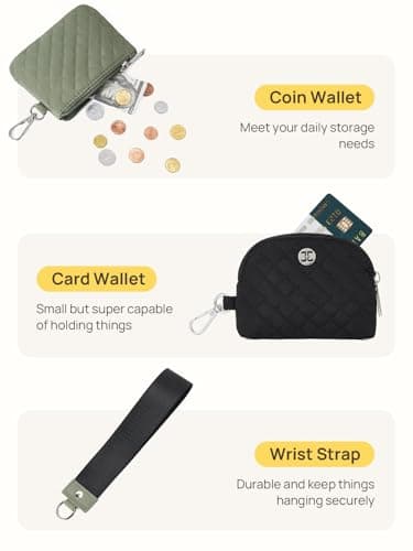 Telena Mini Zip Around Wristlet Wallets for Women Coin Purse Keychain Dual Pouch Wallet Green Black - Thumbnail 5