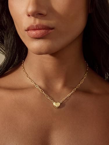 CTEEGN 14K Gold Heart Necklaces for Women, Magnetic Heart Necklace, Dainty Paperclip Chain with Easy-On Magnetic Clasp, Non Tarnish Bubble Heart Pendant, Tiny Everyday New Beginnings Gift for Her - Thumbnail 4