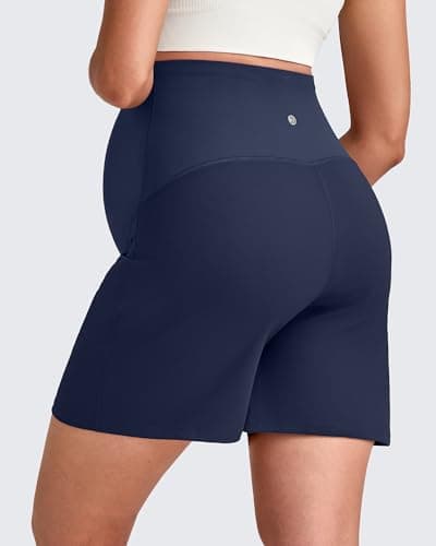 G4Free Maternity Pants Active Over The Belly Stretchy Pregnancy Yoga Shorts with Pockets Workout Clothes (Royal Blue,XL,6'') - Thumbnail 5