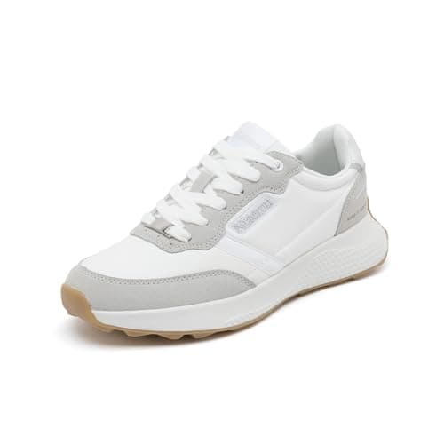 Niaemu Sneakers for Women Lightweight Lace-Up Shoes for Women Non-Slip Artificial Leather TPR Outsole Walking Shoes Tennis Running Fashion Sneakers (8,White) - Image 1