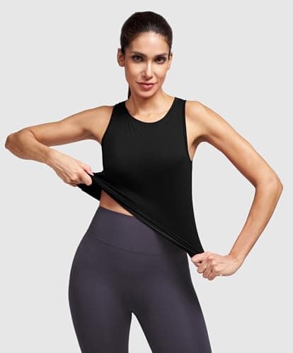 Alaroo Black Tank Top for Women Sleeveless Workout Women Tank Tops Racerback Crop Athletic Gym Yoga Pilates Golf Running Shirts M - Thumbnail 3