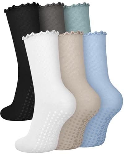 Aoliks Ruffle Pilates Grip Socks for Women, Crew Non Slip Yoga Workout Socks for Barre Training, Recovery Grippy Socks for Indoor Home Exercise - Image 1