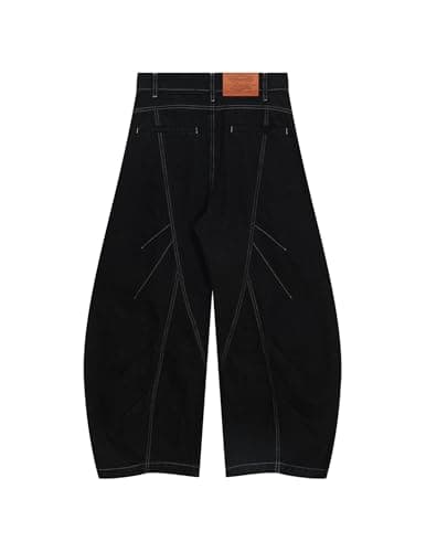 Aelfric Eden Baggy Barrel Jeans Mens Wrinkle Wide Leg Jeans Casual Relaxed Fit Y2k Denim Pants Trouser Black - Thumbnail 6