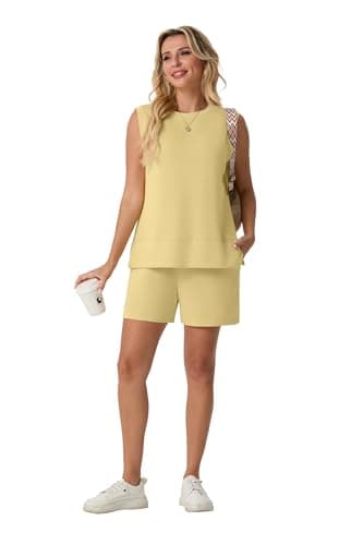 Lepunuo 2 Piece Outfits Sleeveless Summer Tank Top Matching Shorts Set Workout Lounge Set Tracksuit - Thumbnail 3