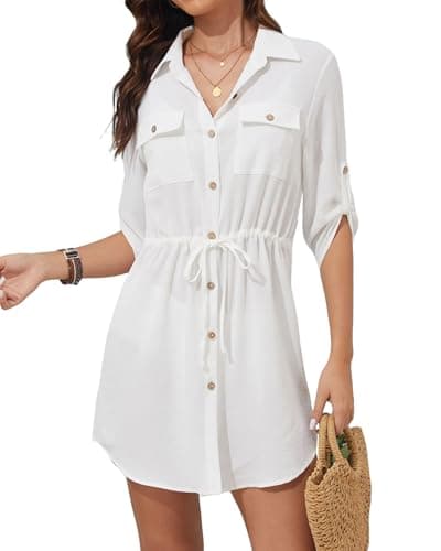 Bsubseach Swimsuit Coverup Shirt Dress Beach Vacation Clothes for Women Button Down Cover Ups Resort Wear White XL - Image 1