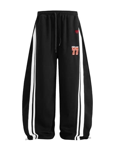 Aelfric Eden Barrel Sweatpants for Mens Side Striped Drawstring Elastic Waisted Wide Leg Lounge Pants with Pockets Black Large
