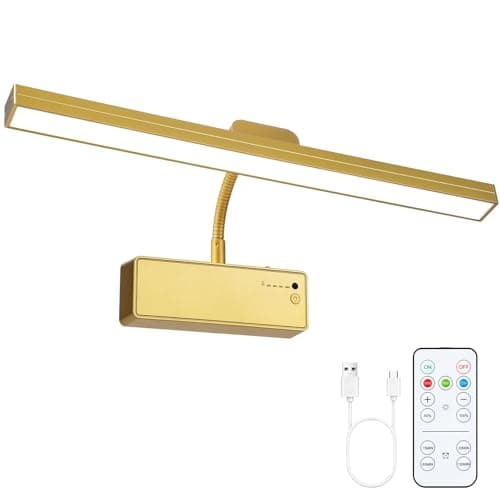 FOLKSMATE Picture Light for Wall, 15" Rechargeable Battery Operated LED Wall Sconce Painting Lighting with Remote, 3CCT Dimmable Magnetic Cordless Art Display Light for Gallery, Bedroom - Gold - Image 1