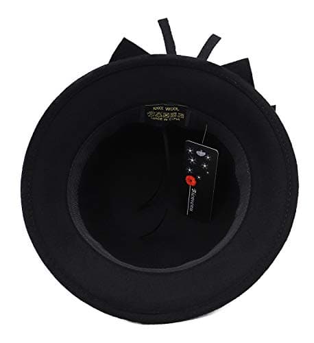 Bienvenu Kids Girls Winter Warm 100% Wool Bucket Hats Fedoras with Bowknot,Black - Thumbnail 6