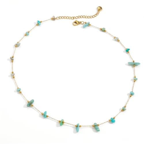 Geumkecy Handmade Green Amazonite Choker Necklace for Women Natural Gemstone Chain 18K Gold Jewelry Birthday Christmas Gift for Women 18inch Valentine Gift for Her - Image 1