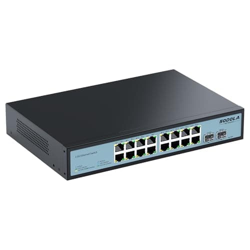 SODOLA 16 Port 2.5Gb Switch Umanaged,16X 2.5GBASE-T Ports,2X 10G SFP, 120Gbps Switching Capacity,Port Isolation,/1U Rack-Mount/Fanless/Plug & Play Multi-Gig Unmanaged Network Switch - Image 1