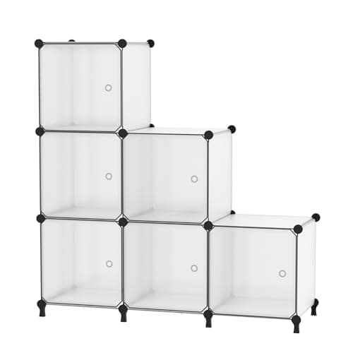 ATTDETJL Cube Storage Organizer, 6-Cube Shelves Unit with Doors, DIY Stackable Plastic Clothes Organizer for Bedroom and Under Stairs Storage Unit, 30 x 30 x 30 cm Frosted White ATTSL6003 - Image 1