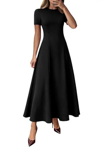 KIRUNDO Wedding Guest Dresses for Women 2026 Spring Summer Short Sleeve Pleated Long Flowy A Line Formal Maxi Dress Pockets(Black, Small) - Image 1