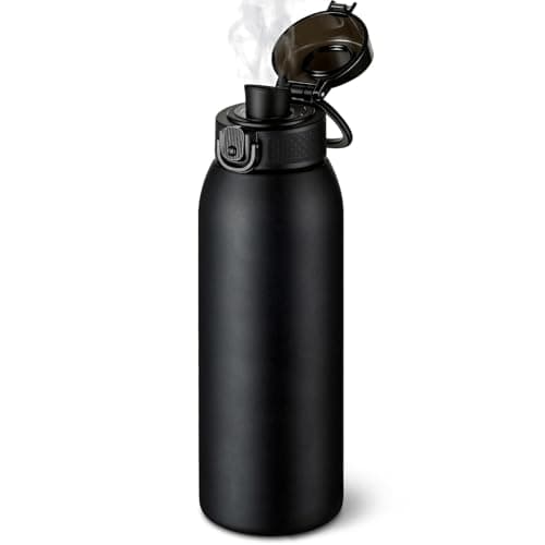 Insulated Water Bottle 24 oz with Dustproof Lid, Carry Handle & Tea Infuser, BPA-Free & Leakproof, Stainless Steel Water Bottles Ideal for Fitness, Hiking, Office & Outdoor Use (Black) - Image 1