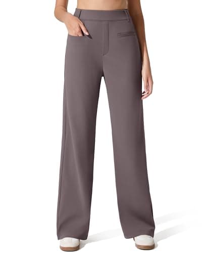 G4Free Women's Straight Leg Pants with Pockets Dressy Casual Yoga Trousers Elastic Waist Comfy Stretch Slack Belt Loops (L,Taupe,Regular) - Image 1