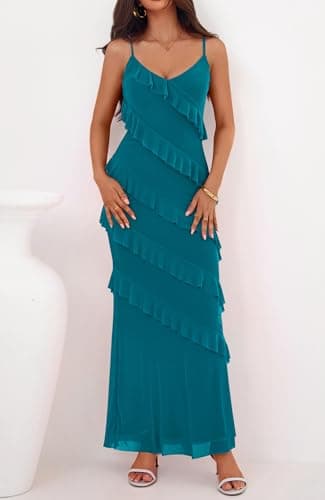 BTFBM Summer Dresses for Women 2026 Spaghetti Strap Bodcyon Solid Cocktail Wedding Guest Dress Fashion Clothing(Lake Blue,X-Small) - Thumbnail 4