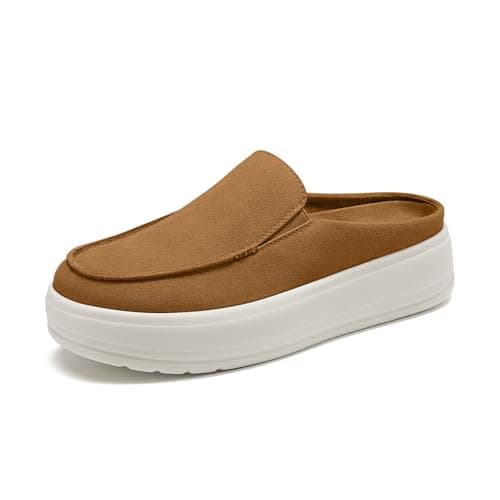 Rihero Platform Mule Shoes for Women Dressy Casual Slip On Clogs Lightweight Comfort Brown Mules for Everyday Wear Work Size 7.5 - Image 1