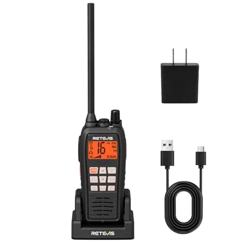 Retevis RM15 Marine Radio 6W, IP68 Floating VHF Radio Handheld, Overboard Sound & Light Alarm, Dual-Way Noise Reduction, 2000mAh, Type-C, NOAA, Boat Radio for Coastal Angler Fishing Sailing (1 Pack)