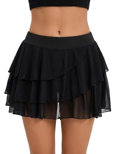 Avidlove Black Mini Skirt for Women Mesh Skirts with Shorts Underneath Y2K Multi-Layer Ruffle Skirt - Image 1