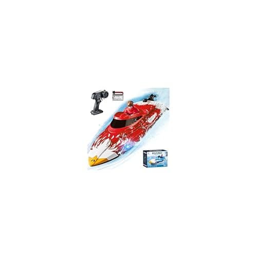 SRGBND RC Boat, Remote Control Boat for Kids, 25 KPH Fast RC Speed Boat with LED Lights for Pools & Lake, 2.4GHz Racing Speed Remote Electric Boat for Ages 8-12, Waterproof, Summer Water Toys -Red