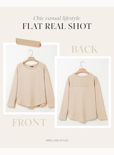 Dokotoo Womens Oversized Waffle Knit Tops Casual Crew Neck Long Sleeve Lightweight Soft Loose Hoodie Pullover Tunic Tops,Small Apricot - Thumbnail 4
