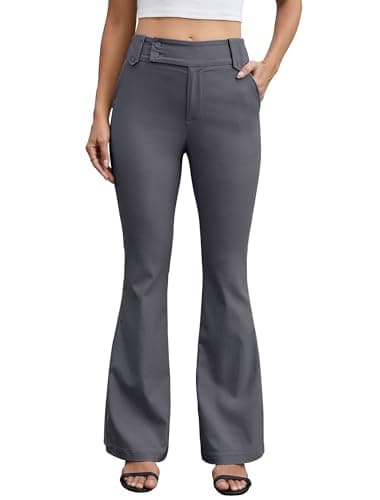 Eddoyee Dress Pants for Women Flare High Waisted Stretchy Work Trousers Business Casual Office Pants Comfortable with Pockets(Charcoal, Small) - Image 1