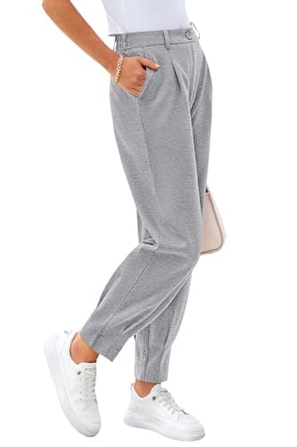 CFLONGE Women's 2026 High Waisted Pants for Women Bussiness Casual Ankle Length Work Pant Office Trouser Slacks with Pockets(Grey,X-Large) - Image 1
