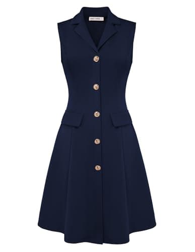 GRACE KARIN Summer Business Work Dress for Women Navy Blue Dress Sleeveless Midi Dress V Neck Dress M - Image 1