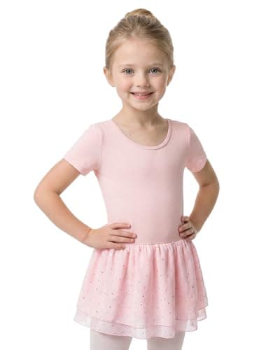 Stelle Ballet Leotards for Girls Short Sleeve Dance Leotards with Double-Layer Sequin Skirt Ballerina Costumes Dress,Ballet Pink 2-3T - Image 1