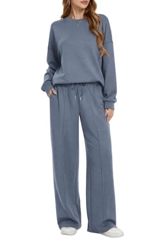 AFFOLE 2 Piece Sets for Women 2026 Lounge Sets Long Sleeve Oversized Sweatshirt Wide Leg Pants Matching Tracksuit Sets - Image 1