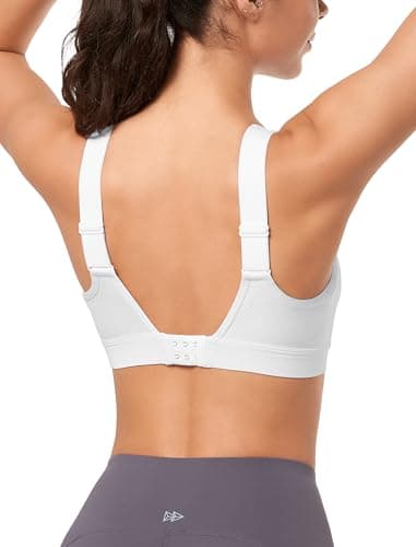 Yvette Supportive Adjustable Sports Bras for Women High Impact Support, Sewn-in Molded Cup Running Bra Large Bust No Bounce, Wireless Comfortable Workout HIIT with Hook & Eye Closure,White, 3XL+ - Image 1