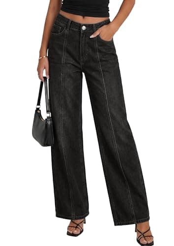PRETTYGARDEN Women's Wide Leg Jeans High Waisted Stretchy Baggy Seamed Front Denim Palazzo Pants 2026 Summer Fashion Clothes (Black,4) - Image 1