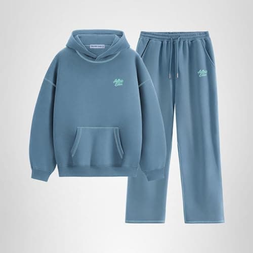 Aelfric Eden Womens Sweatsuits 2 Piece Set Oversized Fleece Hoodie and Sweatpants Track Suits Sweat Matching Lounge Pants Fall Blue Grey Large - Thumbnail 6