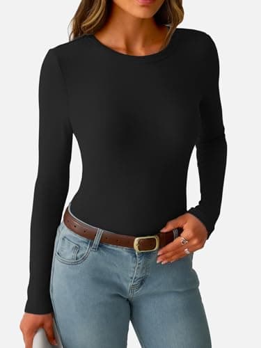 GKBK Womens Long Sleeve Ribbed Tops Slim Fitted Tight Basic T-Shirts Crewneck Layering Lightweight Fall Sweaters 2026 Fashion Outfits Black - Thumbnail 2