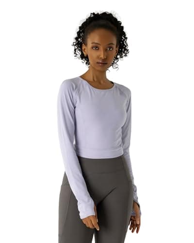 Women's Long-Sleeve Crop Top - Open Back Tie, Thumbholes Moisture-Wicking Quick-Dry for Yoga, Fitness & Workout Lavender Blue - Image 1