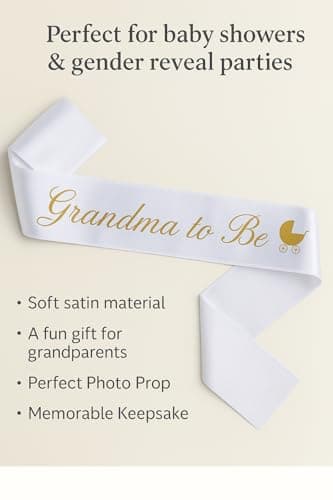 Grandma To Be Sash - White With Gold Letters | Girl Boy Baby Shower Sash Mom Nana Grand Mother Decorations Gender Reveal New Gift Gifts Grandmother Grandparents Favor Maternity mama Decoration - Thumbnail 3